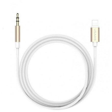 3.5 mm-es Jack/Lightning csatlakozós audiókábel 1 méter USAMS SJ093 fehér