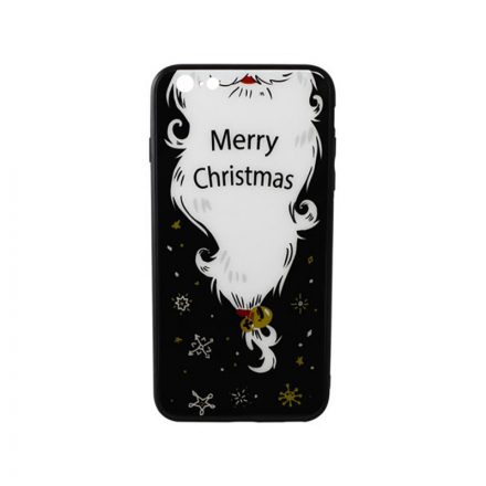 Üveges hátlappal rendelkezó telefontok mikulás szakáll mintával (Karácsonyi) iPhone  6 Plus/6S Plus fekete