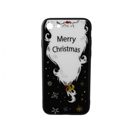 Üveges hátlappal rendelkezó telefontok mikulás szakáll mintával (Karácsonyi) iPhone 7/8/SE2 (2020)/SE3 (2022) fekete