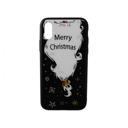 Üveges hátlappal rendelkezó telefontok mikulás szakáll mintával (Karácsonyi) iPhone X/XS fekete