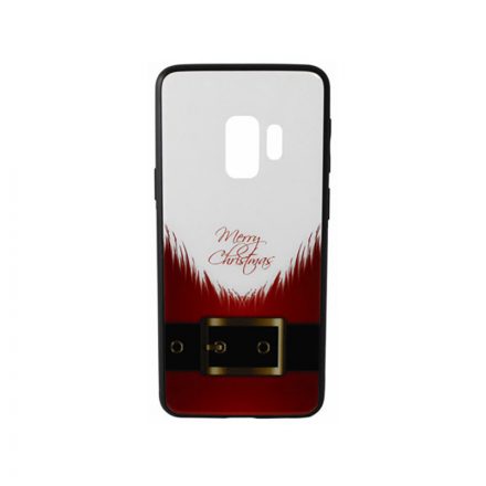 Üveges hátlappal rendelkezó telefontok mikulás szakáll mintával (Karácsonyi) Samsung Galaxy S9 G960 piros