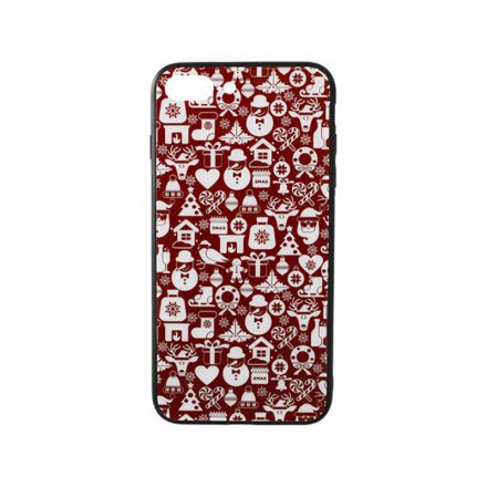 Üveges hátlappal rendelkezó telefontok apró karácsonyi mintával iPhone 7 Plus/8 Plus piros-fehér