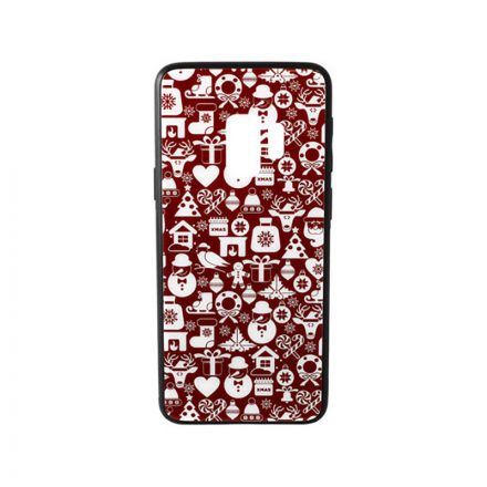 Üveges hátlappal rendelkezó telefontok apró karácsonyi mintával Samsung Galaxy S9 G960 piros-fehér