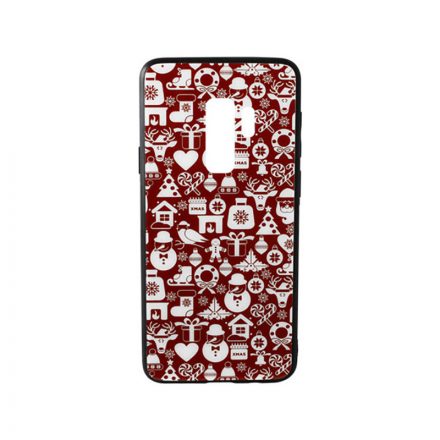 Üveges hátlappal rendelkezó telefontok apró karácsonyi mintával Samsung Galaxy S9 Plus G965 piros-fehér