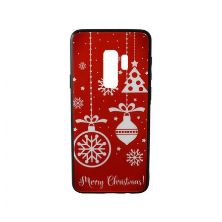 Üveges hátlappal rendelkezó telefontok karácsonyi mintával Samsung Galaxy S9 Plus G965 piros