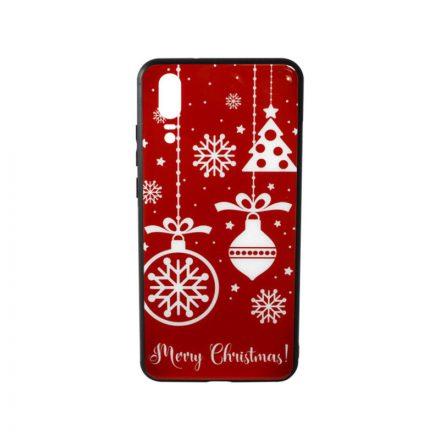 Üveges hátlappal rendelkezó telefontok karácsonyi mintával Huawei P20 Plus piros