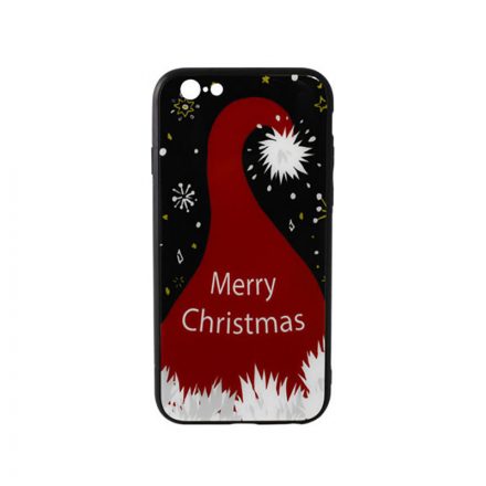Üveges hátlappal rendelkezó telefontok karácsonyi Mikulás sapka mintával iPhone 6/6S piros