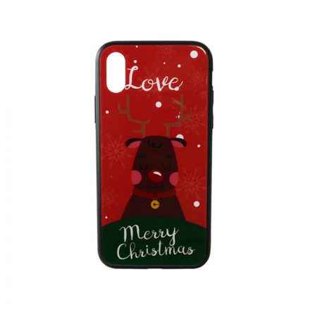 Üveges hátlappal rendelkezó telefontok karácsonyi mintával Love Rudolf rénszarvas iPhone X/XS piros