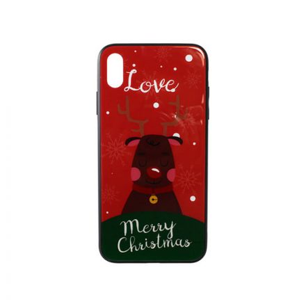 Üveges hátlappal rendelkezó telefontok karácsonyi mintával Love Rudolf rénszarvas iPhone XS Max piros