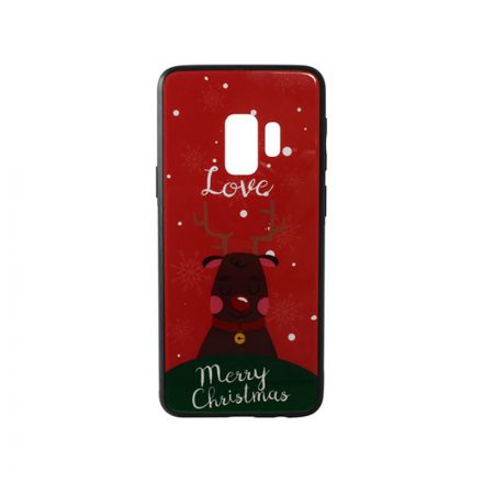 Üveges hátlappal rendelkezó telefontok karácsonyi mintával Love Rudolf rénszarvas Samsung S9 G960 piros
