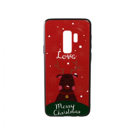 Üveges hátlappal rendelkezó telefontok karácsonyi mintával Love Rudolf rénszarvas Samsung S9 Plus G965 piros
