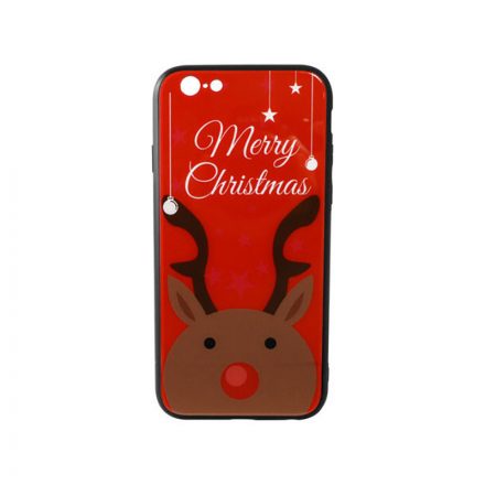 Üveges hátlappal rendelkezó telefontok karácsonyi mintával Merry Rudolf rénszarvas iPhone 6/6S piros