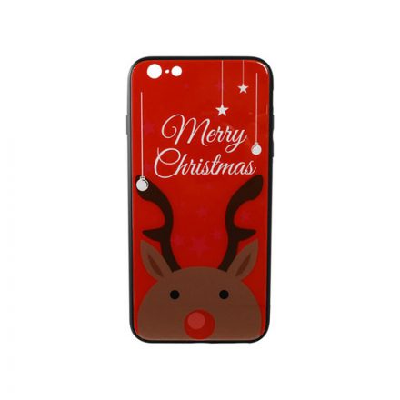 Üveges hátlappal rendelkezó telefontok karácsonyi mintával Merry Rudolf rénszarvas iPhone 6 Plus/6S Plus piros