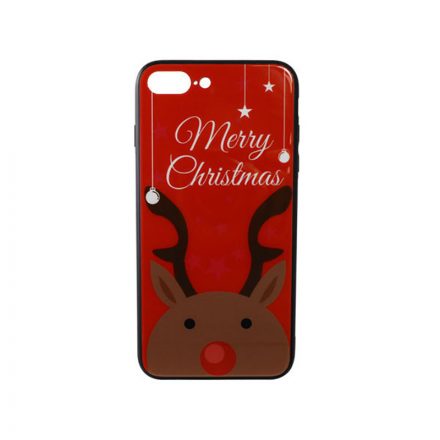 Üveges hátlappal rendelkezó telefontok karácsonyi mintával Merry Rudolf rénszarvas iPhone 7 Plus/8 Plus piros