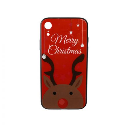 Üveges hátlappal rendelkezó telefontok karácsonyi mintával Merry Rudolf rénszarvas iPhone XR piros