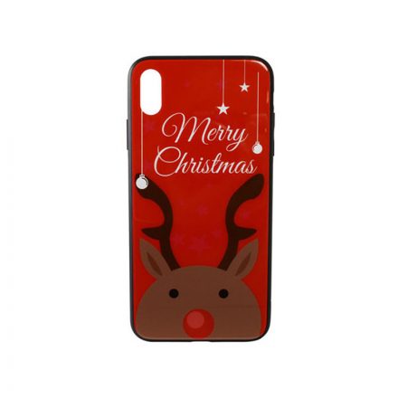 Üveges hátlappal rendelkezó telefontok karácsonyi mintával Merry Rudolf rénszarvas iPhone XS Max piros