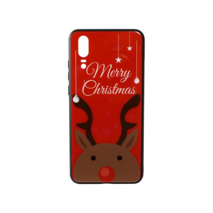 Üveges hátlappal rendelkezó telefontok karácsonyi mintával Merry Rudolf rénszarvas Huawei P20 piros