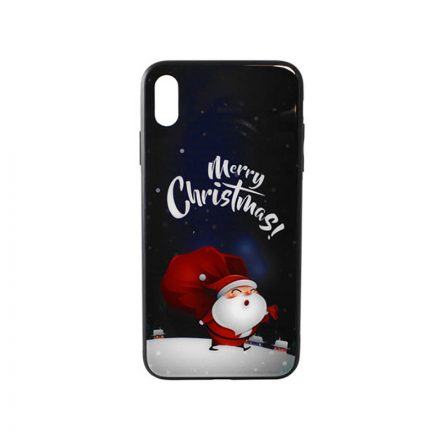 Üveges hátlappal rendelkezó telefontok karácsonyi mintával Mikulás puttonnyal iPhone XS Max