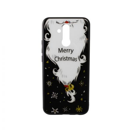 Üveges hátlappal rendelkezó telefontok mikulás szakáll mintával (Karácsonyi) Huawei Mate 20 Lite fekete