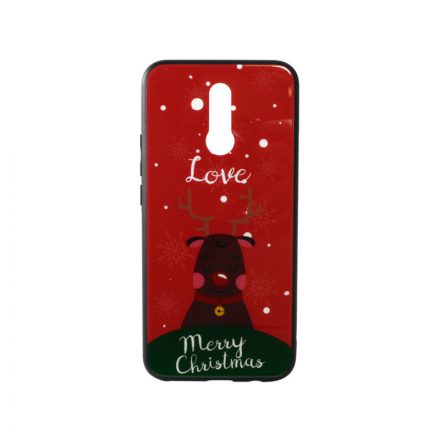 Üveges hátlappal rendelkezó telefontok karácsonyi mintával Love Rudolf rénszarvas Huawei Mate 20 Lite piros