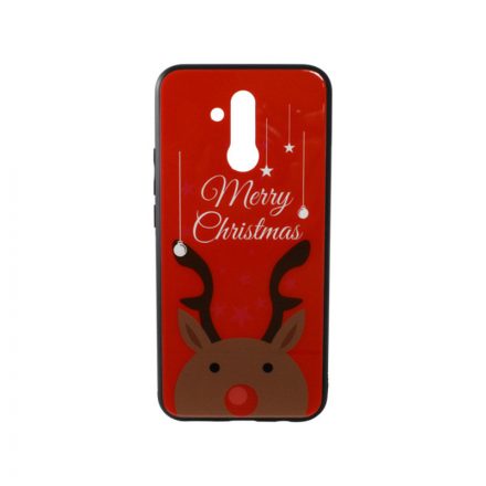 Üveges hátlappal rendelkezó telefontok karácsonyi mintával Merry Rudolf rénszarvas Huawei Mate 20 Lite