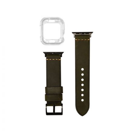 Bőrszíj TPU óratokkal Apple Watch 1,2,3,4 38/40 mm sötétzöld