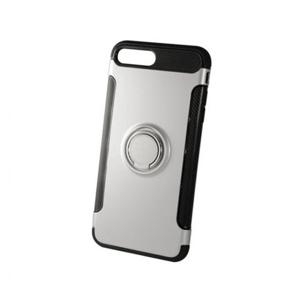 Karbon szélű TPU műanyagtok tartógyűrűvel iPhone 7 Plus/8 Plus Newer Magnetic + Ring ezüst