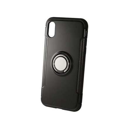 Newer Magnetic + Ring Karbon Szélű iPhone X/XS TPU Tok Fekete