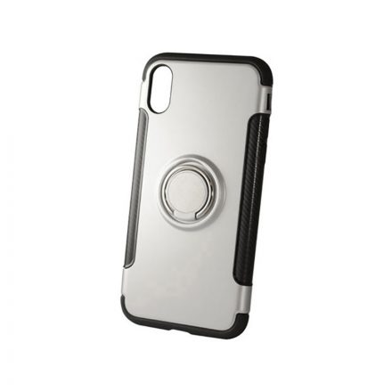 Newer Magnetic + Ring Karbon Szélű iPhone X/XS TPU Tok Ezüst