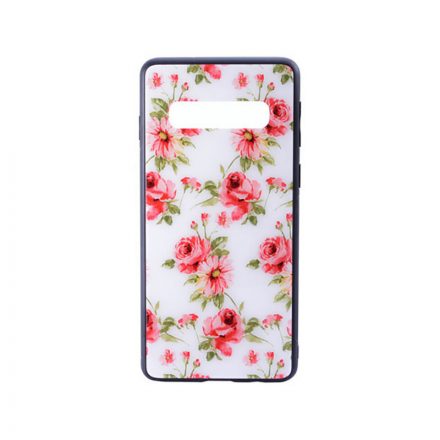Üveges hátlappal rendelkezó telefontok rózsa mintával fehér háttérrel Samsung Galaxy S10 G973F