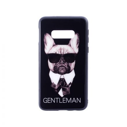 Üveges hátlappal rendelkezó telefontok Gentlemen kutyás mintával fekete háttérrel Samsung Galaxy S10E G970F