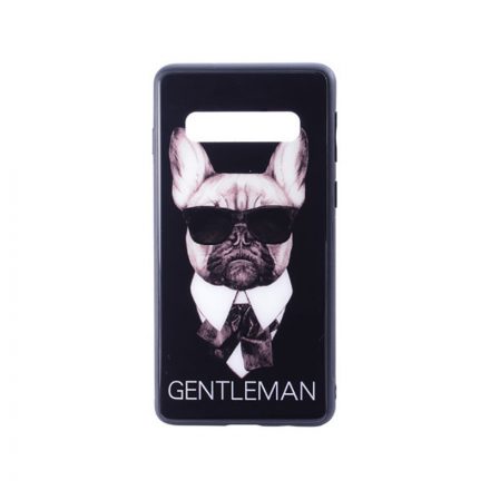 Üveges hátlappal rendelkezó telefontok Gentlemen kutyás mintával fekete háttérrel Samsung Galaxy S10 G973F