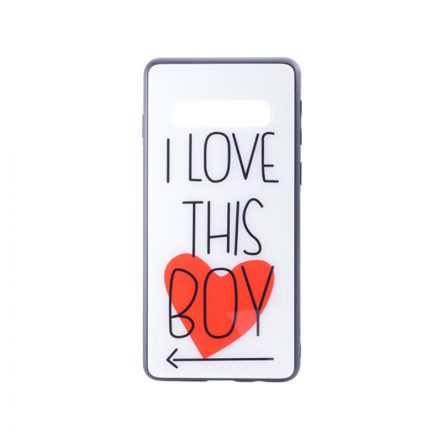 Üveges hátlappal rendelkezó telefontok szivecskés mintával I Love This Boy Samsung Galaxy S10 Plus G975F