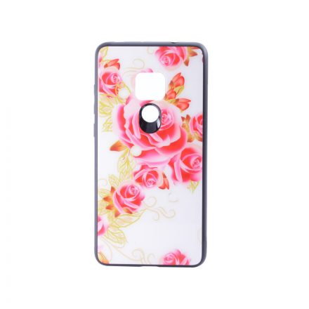 Üveges hátlappal rendelkezó telefontok nagy rózsa mintával fehér háttérrel Huawei Mate 20