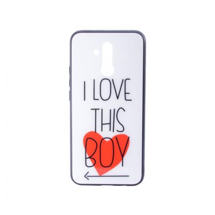 Üveges hátlappal rendelkezó telefontok szivecskés mintával I Love This Boy Huawei Mate 20 Lite
