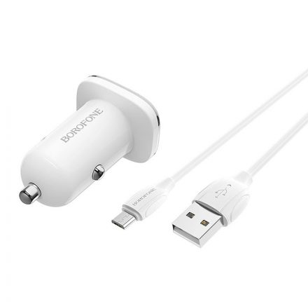 Autós gyorstöltő 18W + Micro USB kábel Borofone BZ12A Lasting fehér