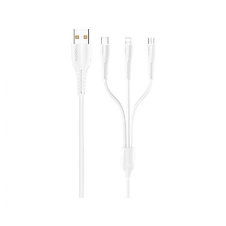 Töltő és adatkábel 3in1 Type-C/Lightning/Micro-USB csatlakozóval 3A 1 méter Usams SJ367 U35 fehér