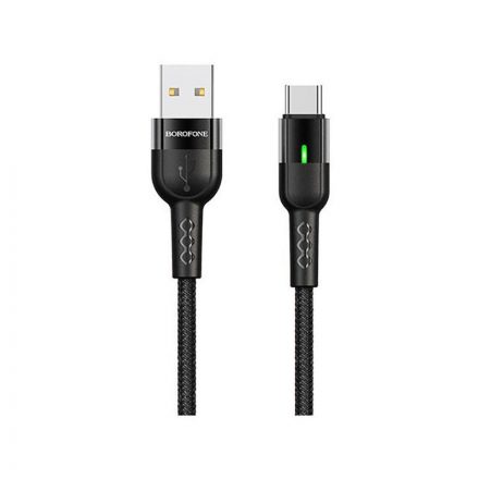 Töltő és adatkábel USB/Type-C csatlakozóval 2.4A 1.2 méter Borofone BU17 Starlight Smart Power Off fekete