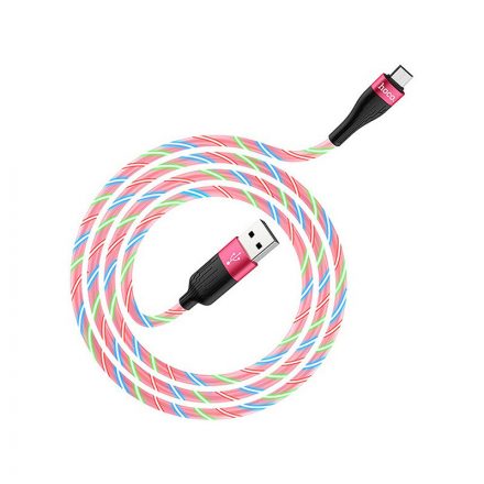 Világítós töltő és adatkábel USB/Micro-USB csatlakozóval 2.4A 1 méter Hoco U85 Charmin Night piros