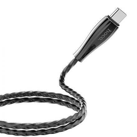 Töltő és adatkábel USB/Type-C csatlakozóval 2.4A 1.2 méter Hoco U56 Metal Armor grafit