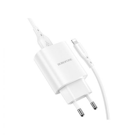 USB portos hálózati Töltő 2.1A + Lightning kábel 1 méter Borofone BN1 Innovative fehér