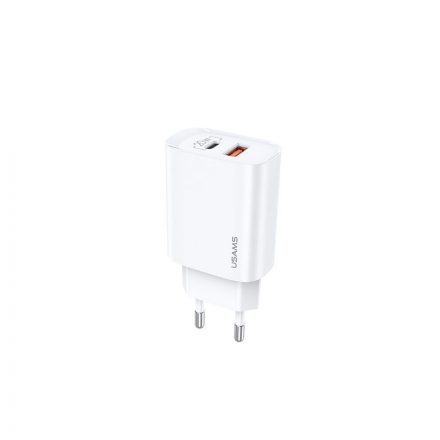 Dupla Portos USB/Type-C hálózati gyorstöltő PD 20W/QC3.0 Usams T35 CC121 fehér