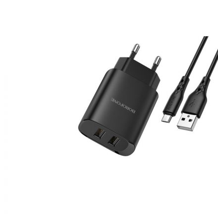 Dupla USB portos hálózati töltő 2.1A + Micro-USB Kábel 1 méter Borofone BN2 fekete