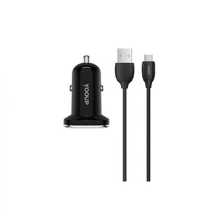 Dupla USB portos autóstöltő 2.4A + micro USB kábel YooUp C01 Lasting fekete