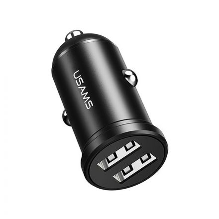 Dupla USB portos autós gyorstöltő 2.4A Usams CC114 C20 Mini fekete