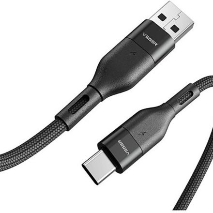 Töltő és adatkábel USB/Type-C csatlakozóval 3A 1.2 méter Veger AC02 fekete