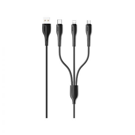 Töltő és adatkábel 3in1 Type-C/Lightning/Micro-USB csatlakozóval 3A 1 méter Usams SJ374 U38 fekete