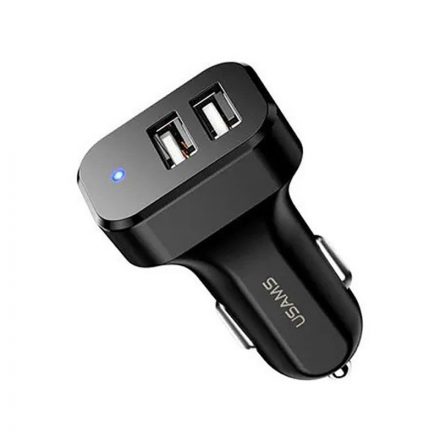 Dupla USB portos autóstöltő 2.1A Usams CC087 C13 fekete