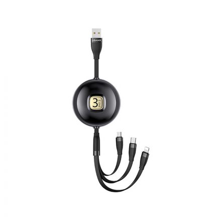 Töltő és adatkábel 3in1 Type-C/Lightning/Micro-USB csatlakozóval öncsévélős 3A 1 méter Usams SJ508 U69 fekete