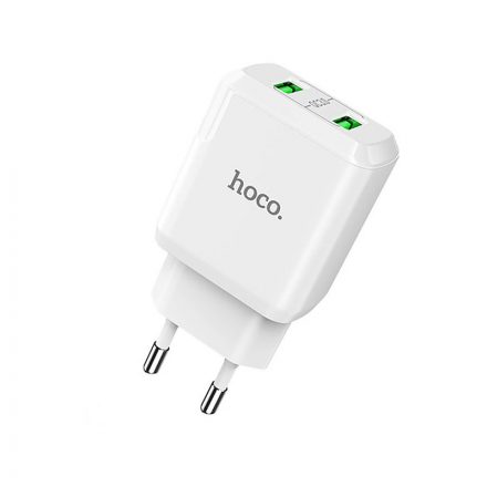 Dupla USB portos hálózati gyorstöltő QC3.0 18W Hoco N6 Charmer fehér